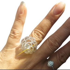 Stunning 925 Silver Faceted Crystal Camellia Flower Ring